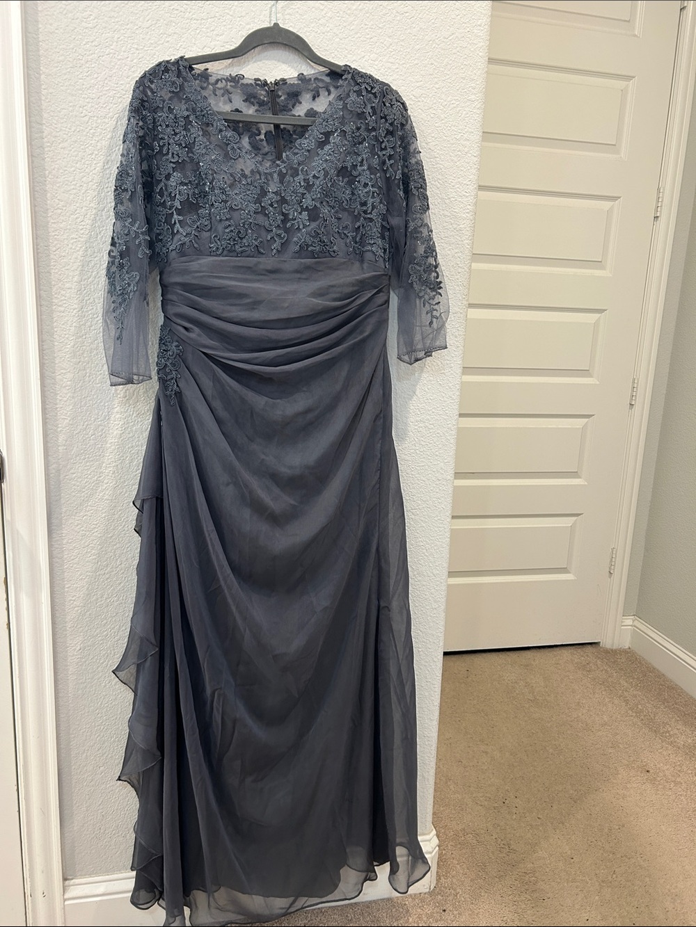 Jade Charcoal Blue Lace & Chiffon Maxi Dress